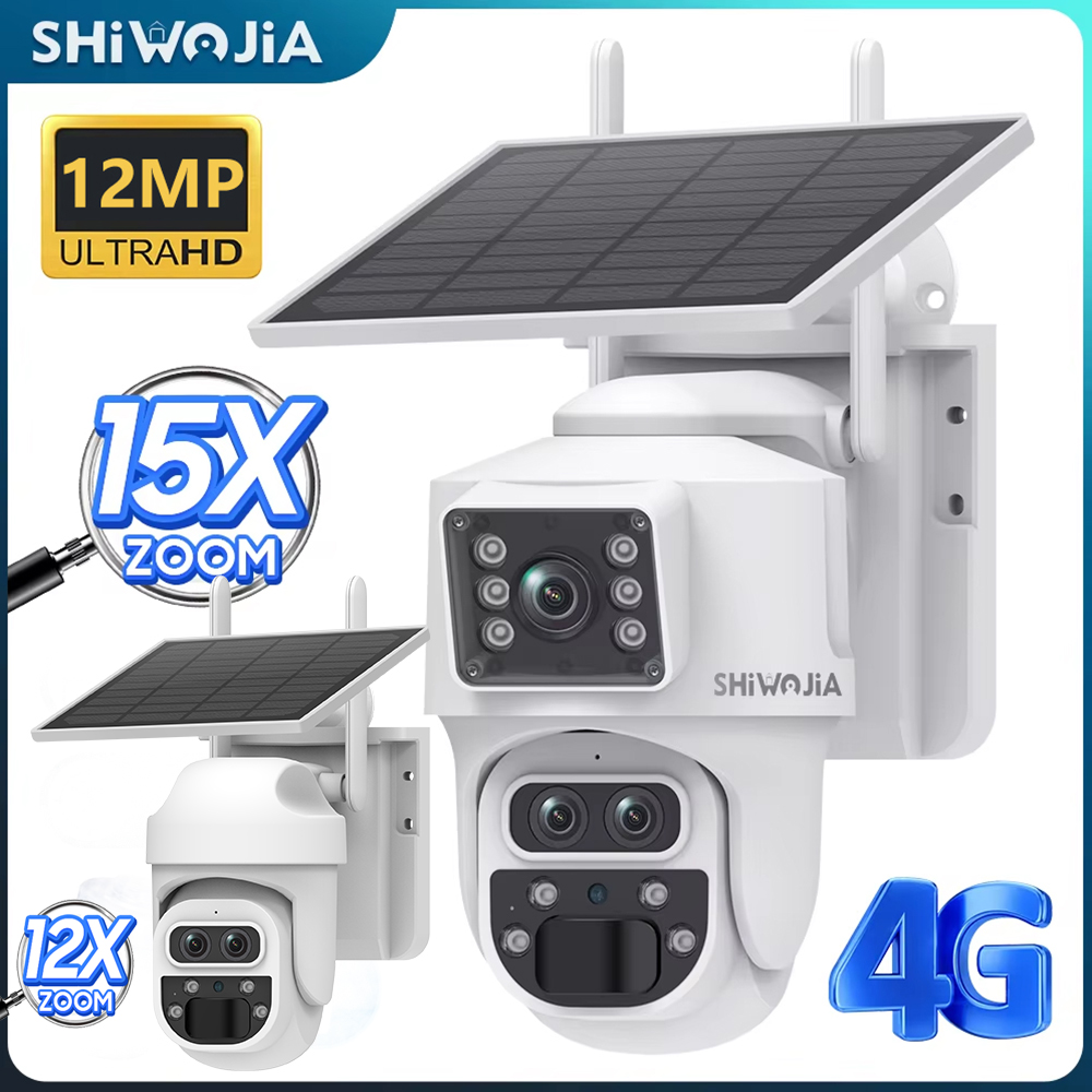 Home Security Panel - SHIWOJIA 12MP 6K 15X ズームソーラーカメラ 4G