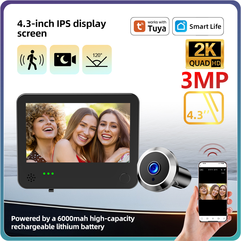 Home Security Video Cameras - Danmini 4.3インチ 2K スマートライフ WiFi ドアスコープカメラ