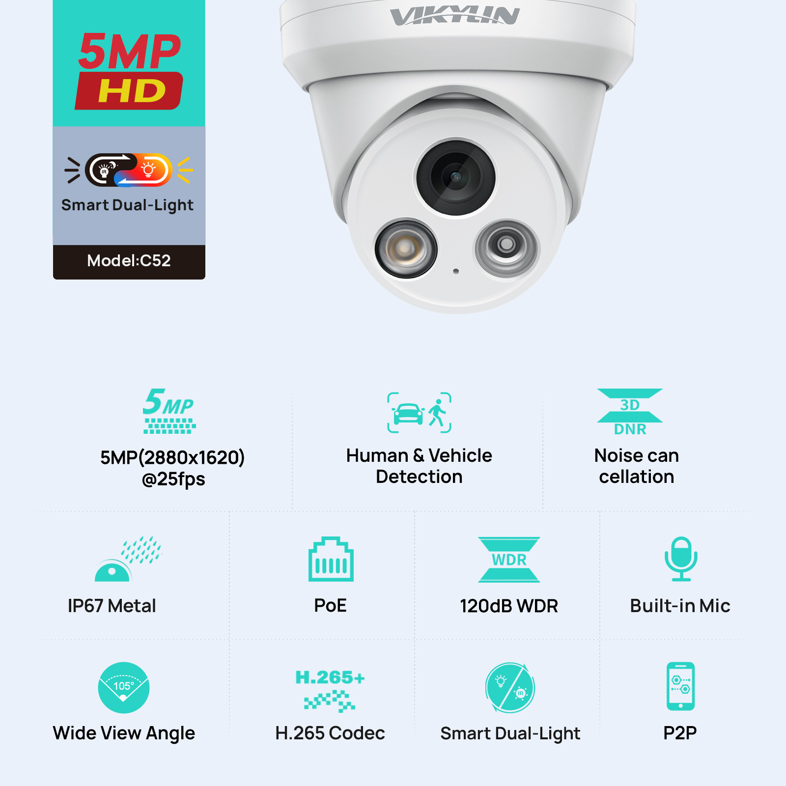 Home Security Service - VIKYLIN 5MP スマートデュアルライト IP カメラ屋外 POE