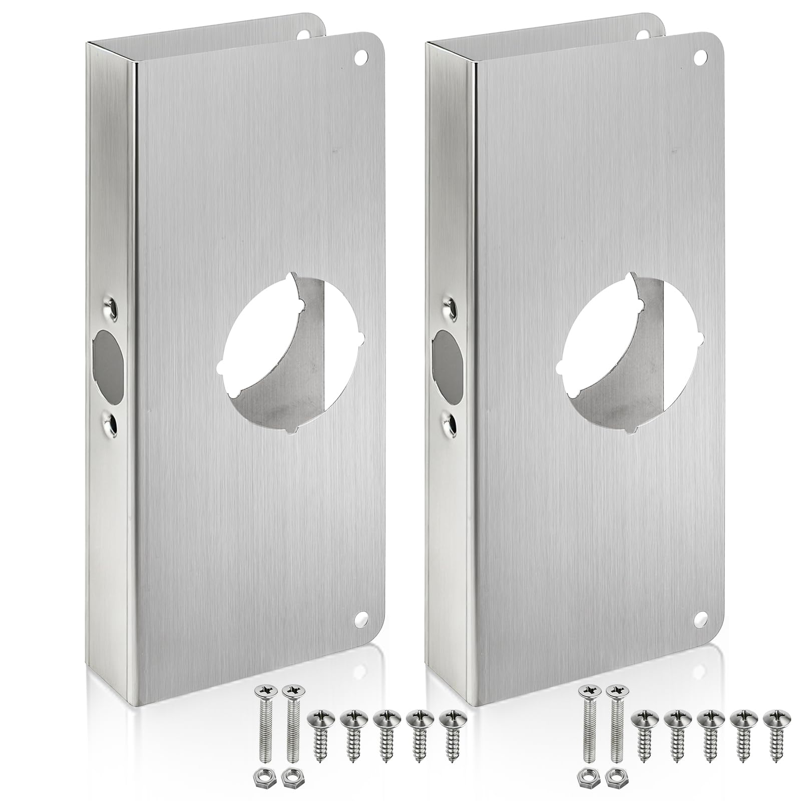 Door Reinforcer Kit - ステンレス製ドアロック補強プレート 9インチストライクプレートキット ドア枠修理用 セキュリティデッドボルト 木製ドアフレーム用