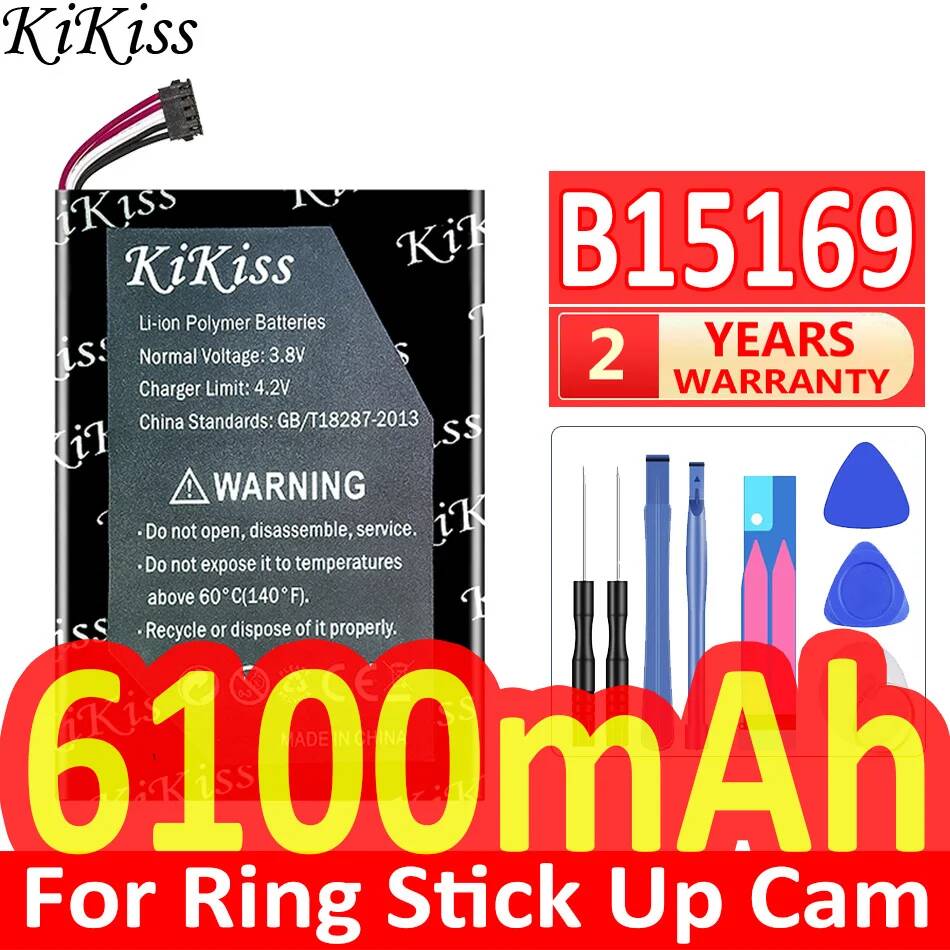 Home Security Ring Camera - 監視カメラバッテリー 6100mAh 耐久性のあるリングスティックアップカムホームセキュリティカメラ用高互換性 B15169