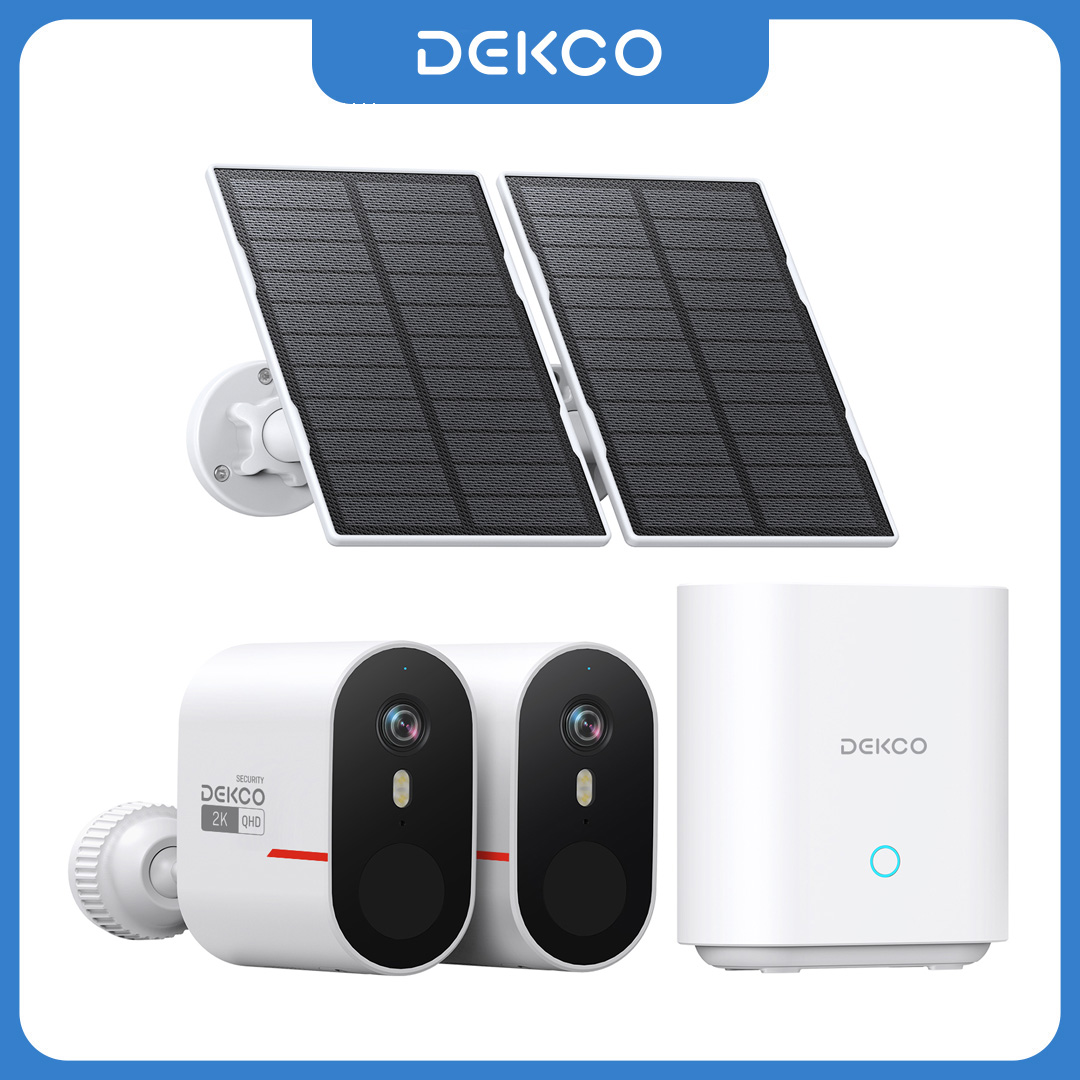 Home Security Google Camera - Dekco 3MP WiFiソーラーカメラシステム 2台セット 屋外ワイヤレスホームセキュリティカメラセット カラーナイトビジョン