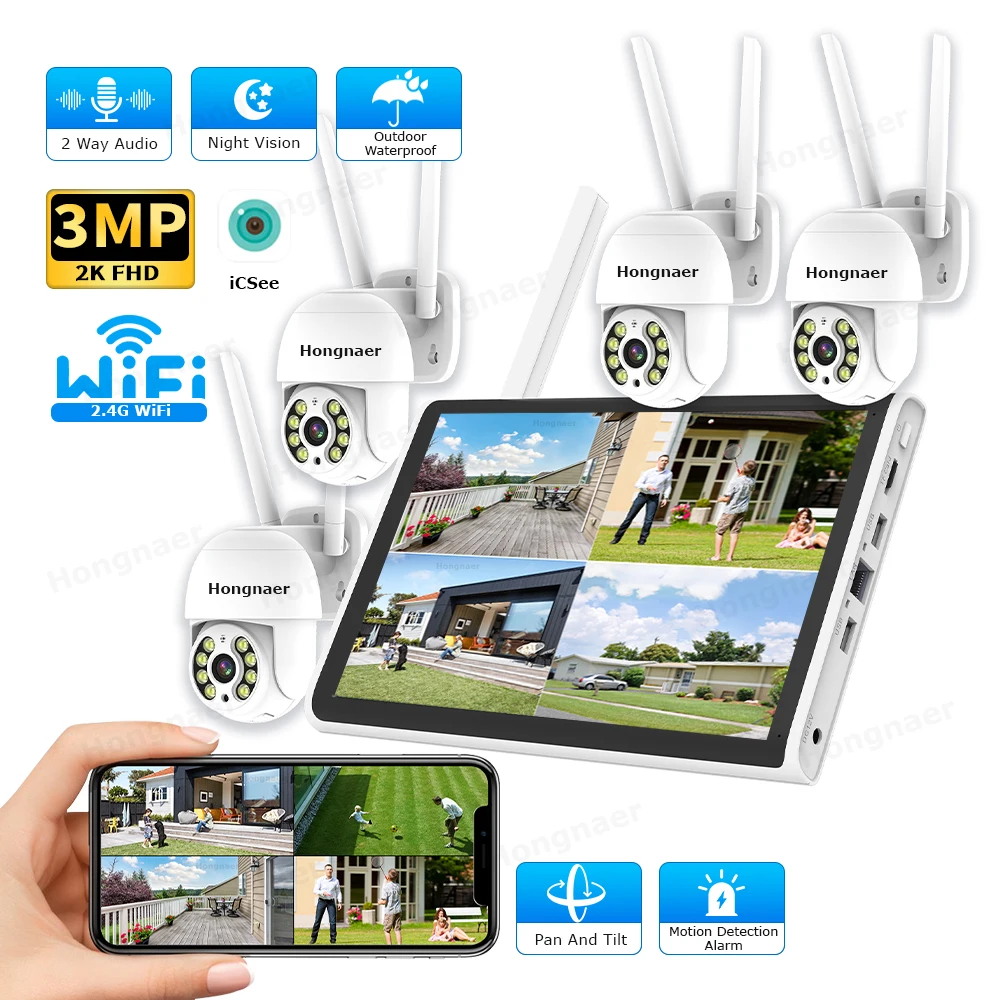 Home Security Video Cameras - 2026年 ホンナール 3MP 4チャンネル WiFi ホームIP