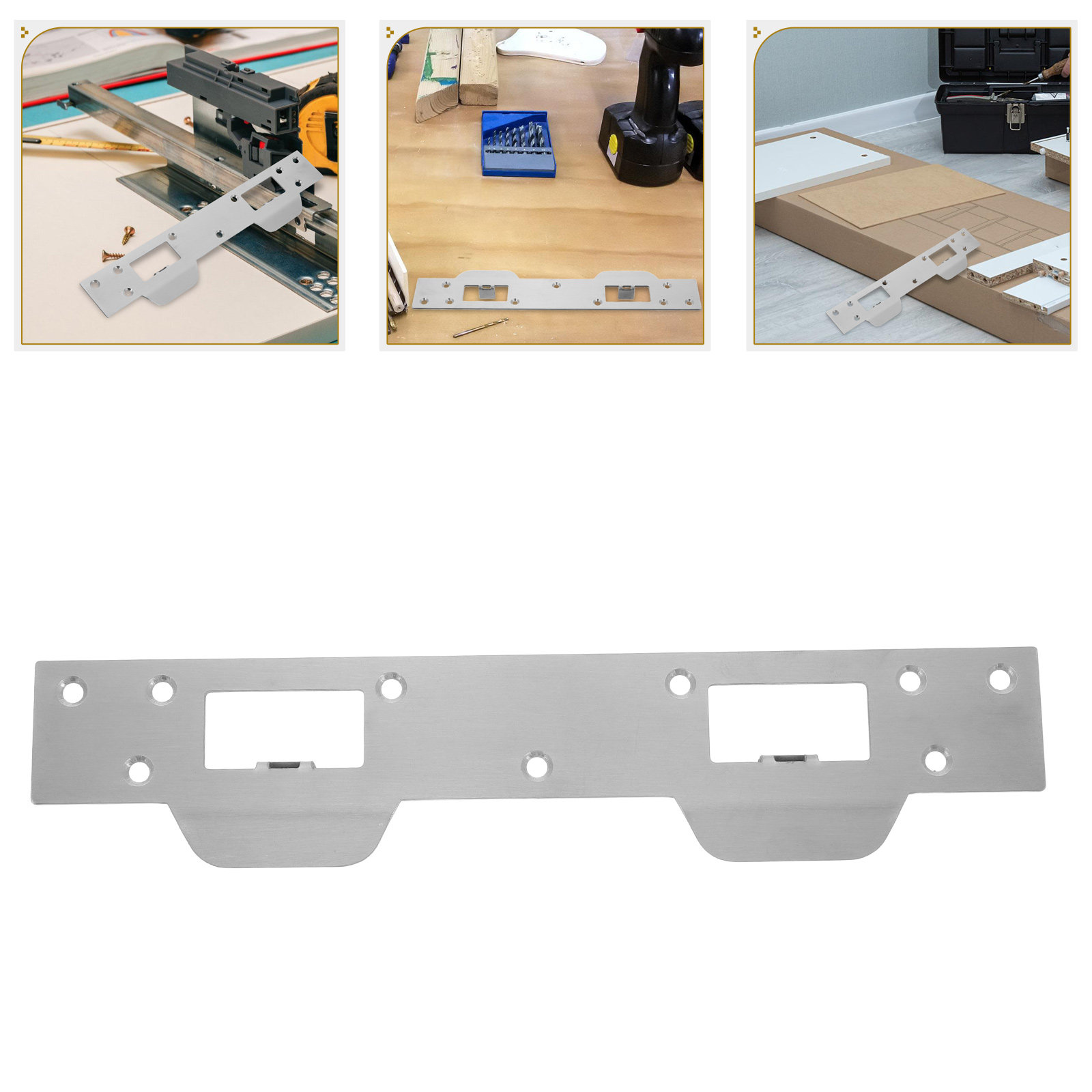 Door Reinforcer Kit - 高耐久性ドアストライクプレート ダブルホール補強セキュリティラッチプレート 交換修理キット ドアカバー