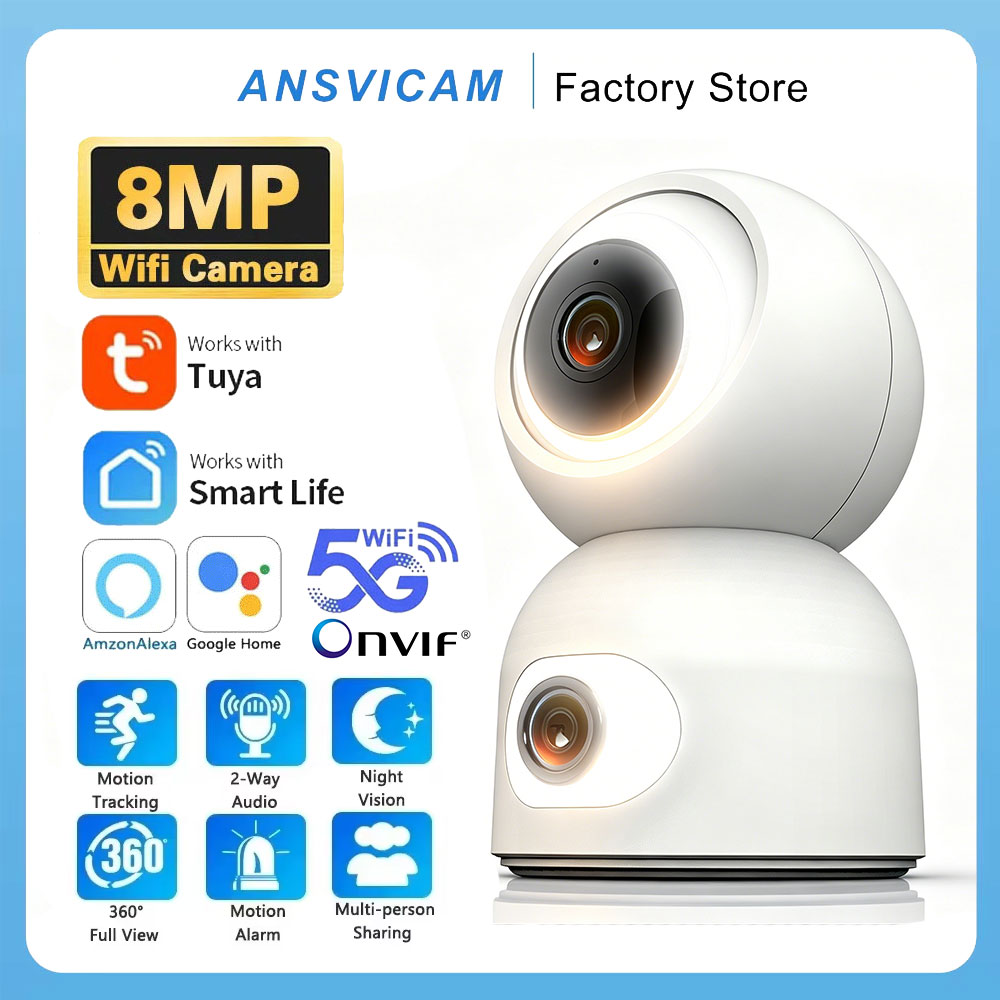 Home Security Google Camera - ANSVICAM 8MP 4K ベビーモニター デュアルスクリーン WiFi