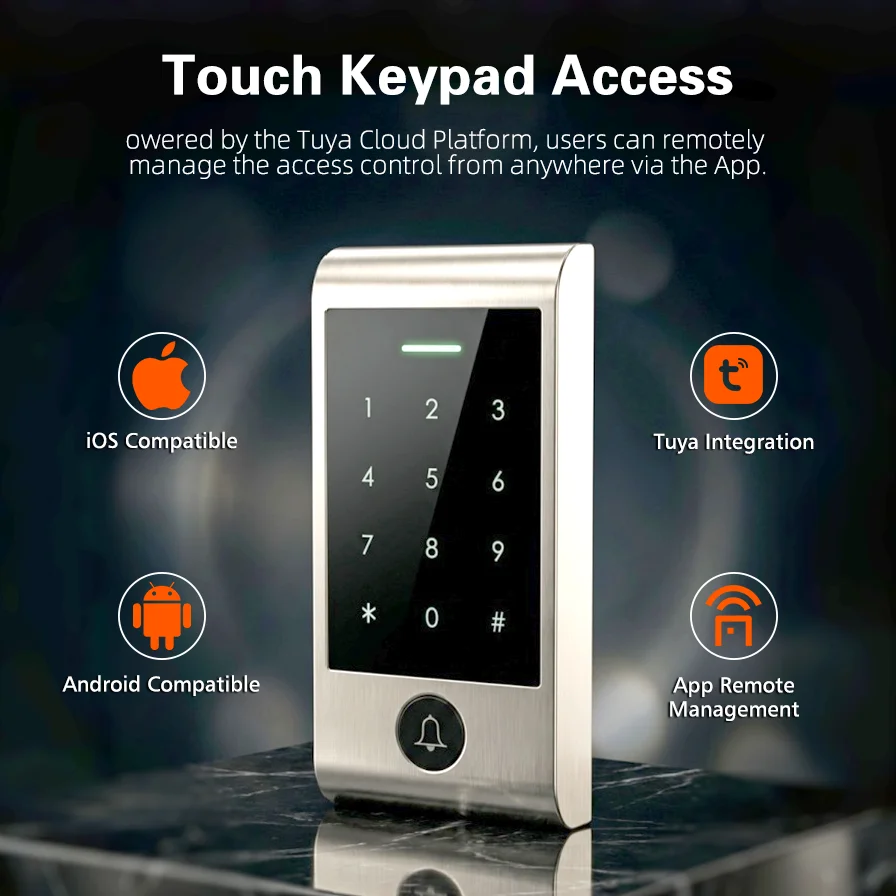 Home Security Doors - 高度なWIFIリモートコントロールタッチキーパッドアクセスシステム、ドアベルボタン付き、防水、Tuyaと互換性あり、ホームセキュリティ用