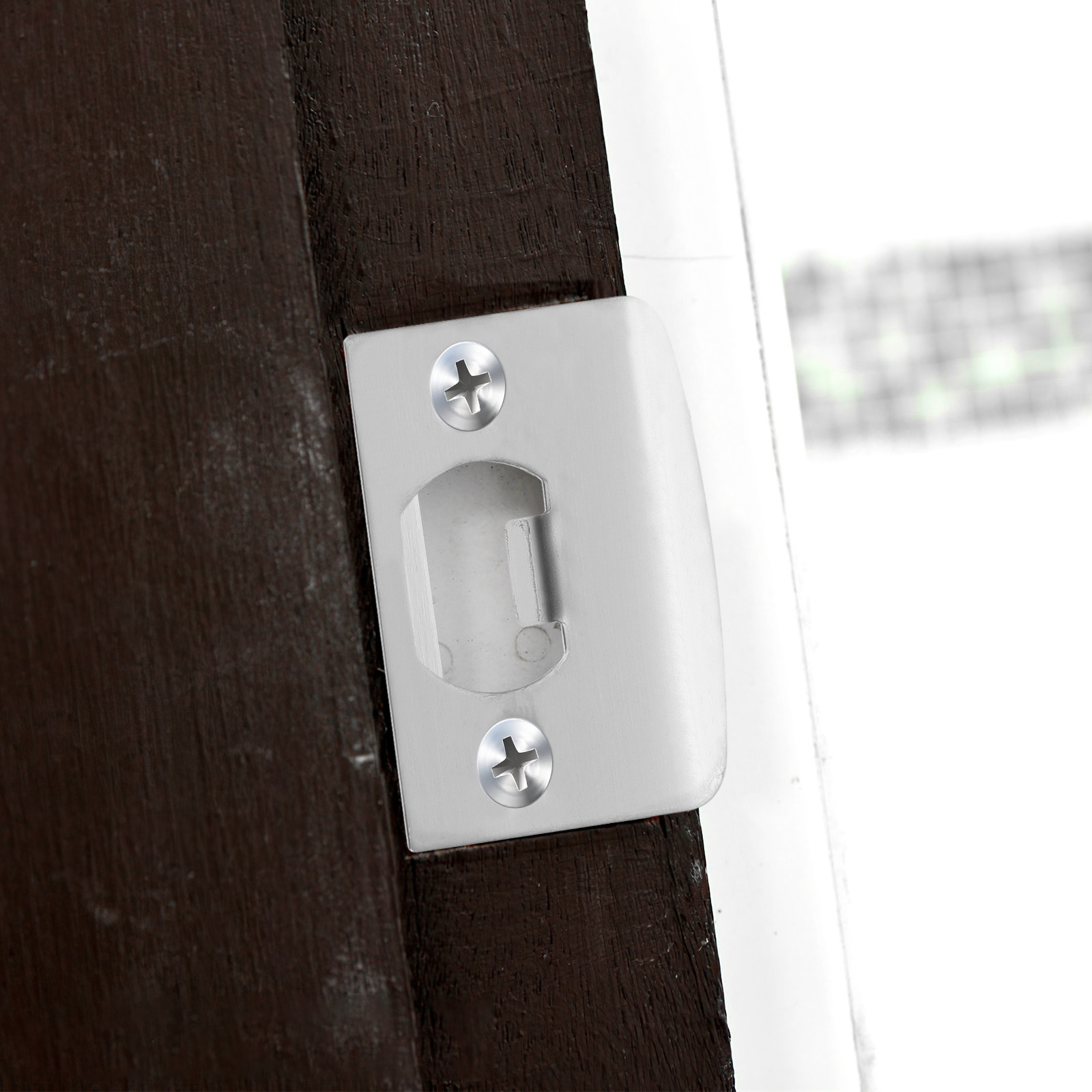 Door Reinforcer Kit - 4個入りソリッドステンレススチール製ドア用ストライクプレート デッドボルト設置キット 玄関ドア補強キット 耐腐食性