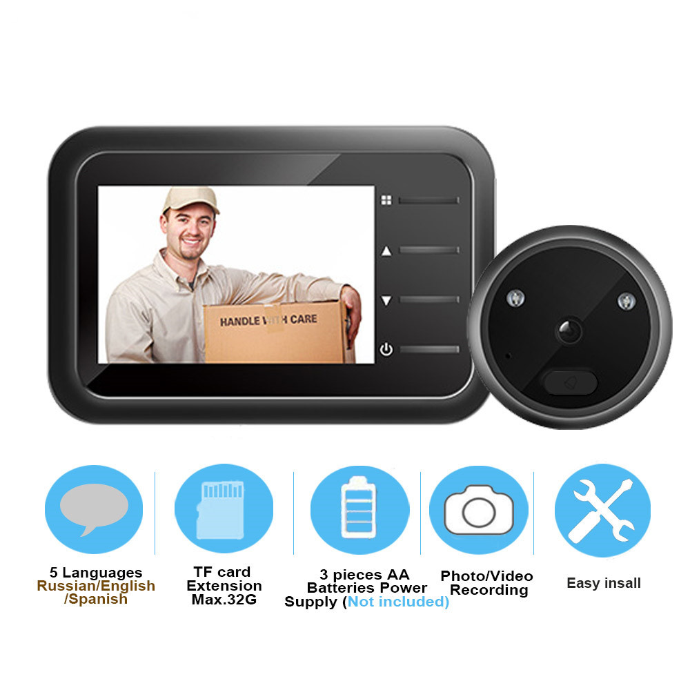 Home Security Ring Camera - ビデオのぞき穴ドアベルカメラビデオアイ自動録画電子リングナイトビューデジタルドアビューアエントリーホームセキュリティ