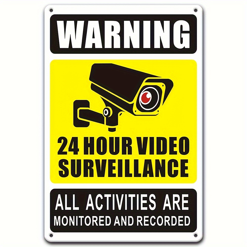 Home Security Panel - 24時間365日ビデオ監視警告標識 - セキュリティカメラのアイコンが付いた耐久性のある鉄製金属、自宅、寝室用の屋外壁装飾。