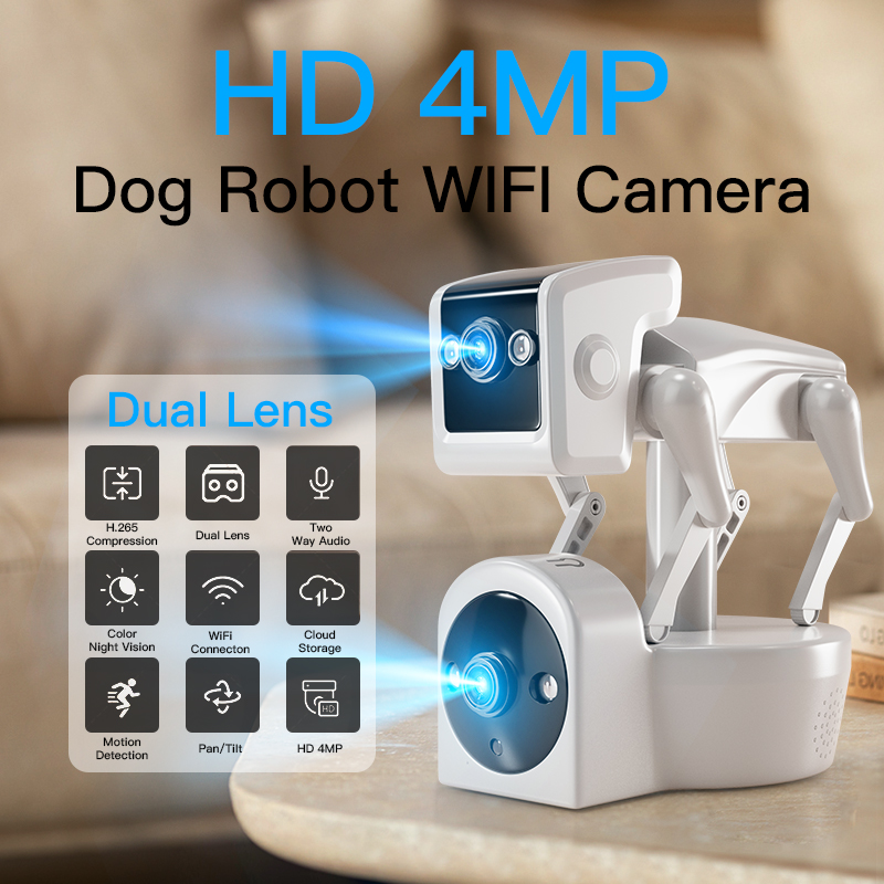 Home Security Robot Dog - デュアルレンズロボット犬カメラ,Yooseeアプリケーション,1080p,4mp,フルカラー,ptz,ip,ドーム,cctv,ホームセキュリティ,赤ちゃん