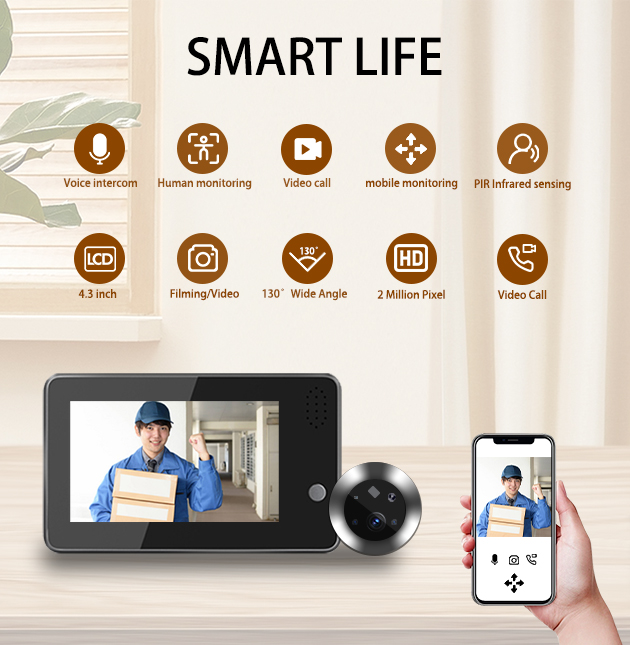 Home Security Video Cameras - 4.3インチTuya Smartlife WiFiドアベルビジュアルドア覗き穴ビデオドアホンカメラPIRホームセキュリティワイヤレスインターホンドアビューアー