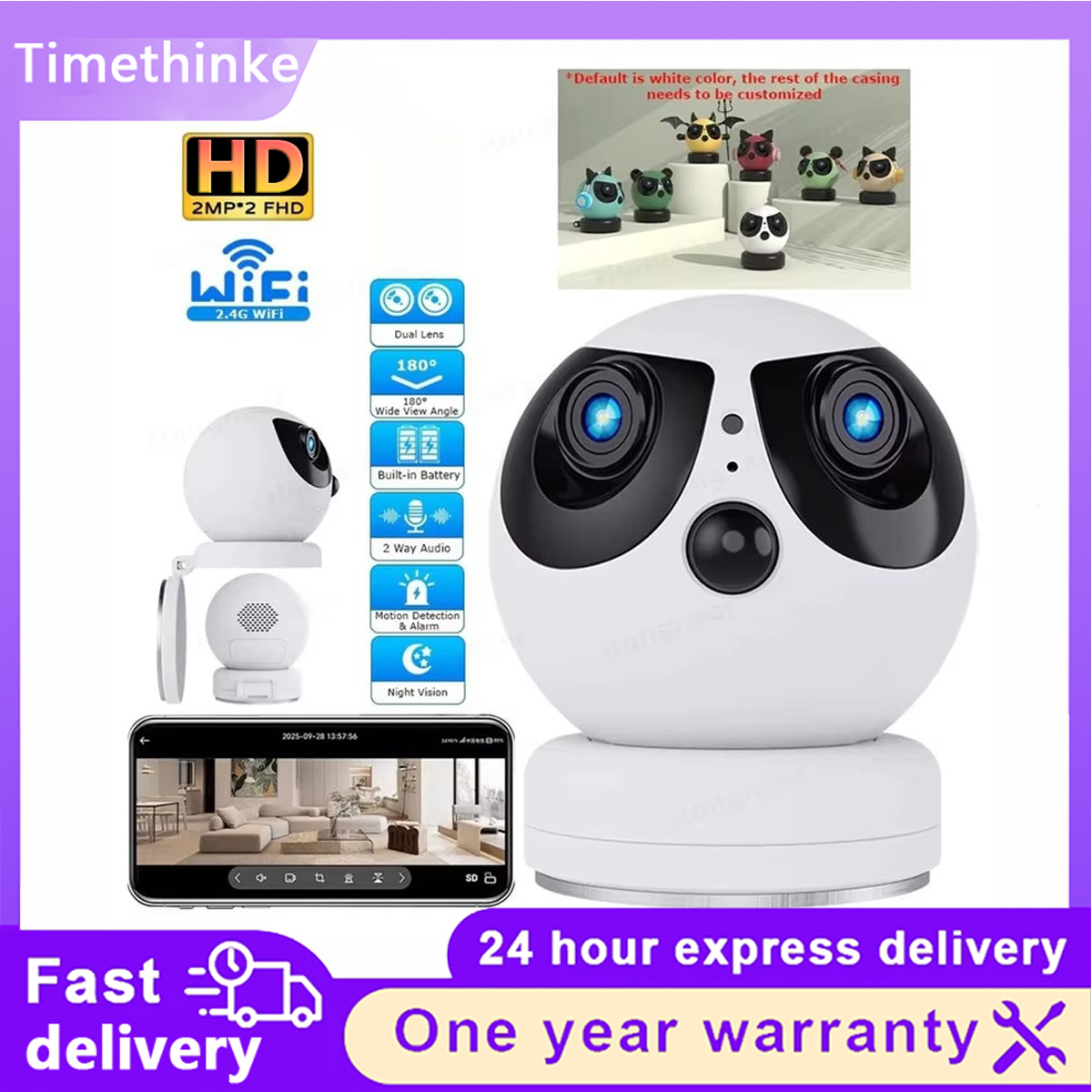 Home Security Ai - HDデュアルレンズCCTV IPカメラ Kniteアプリ AIモーション検知 双方向音声 ホームベビーペットセキュリティモニター