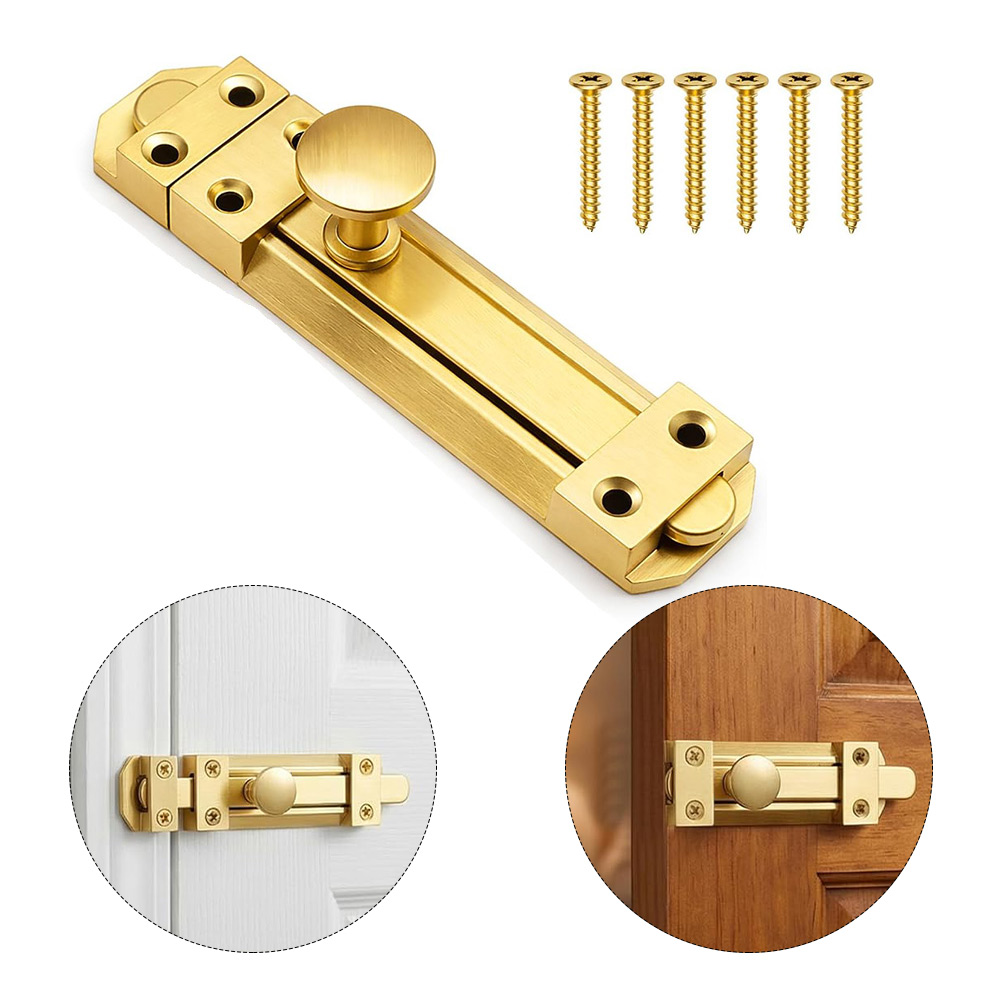 Home Security Doors - 5 インチソリッドブラス引き戸ロックデューティーセキュリティゲートボルトラッチ家庭用バスルームキャビネット食器棚ハードウェア