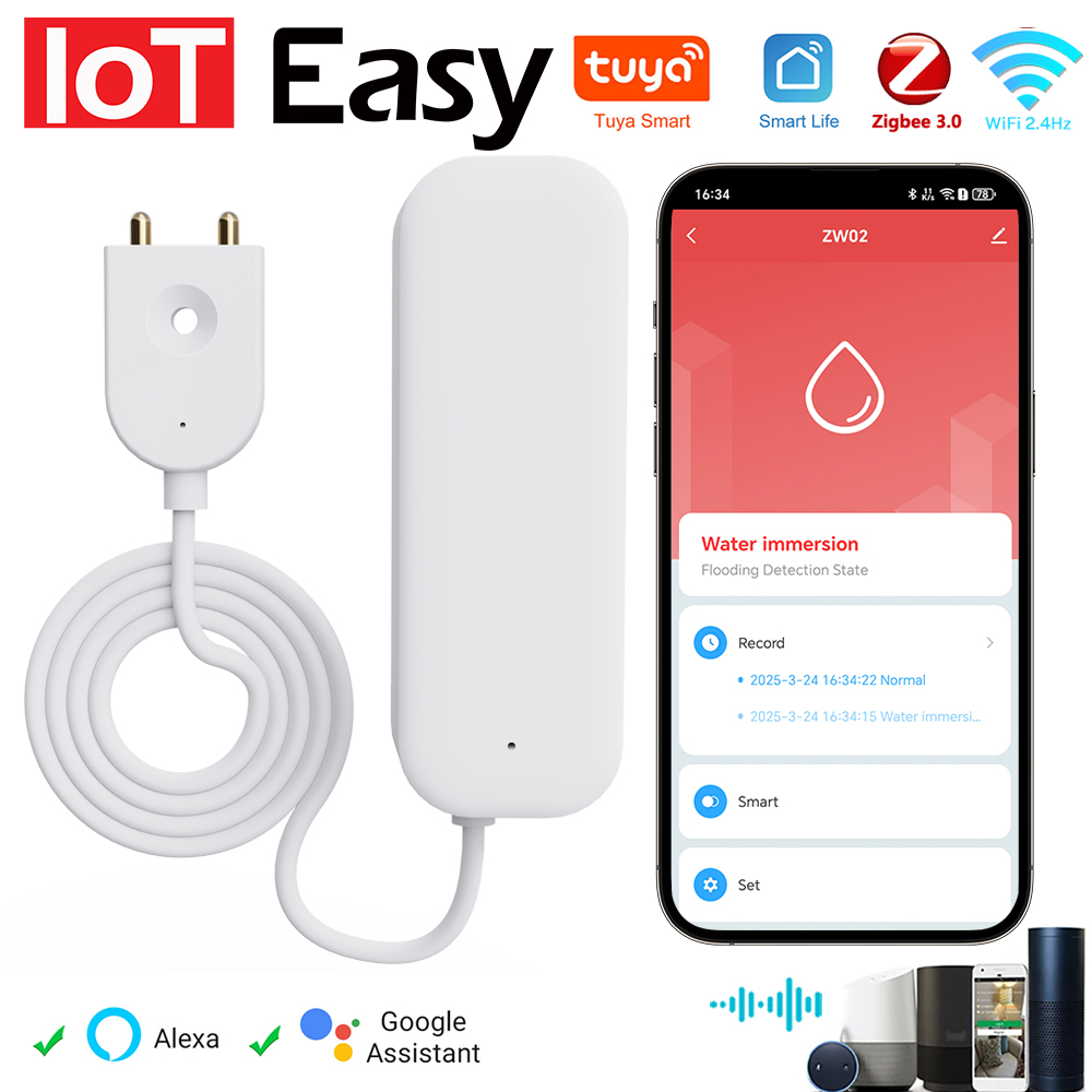 Home Security Devices - Tuya WiFi ZigBee 水センサー漏れ警報洪水漏水検知器スマートホーム APP リモコンセキュリティ保護サポート
