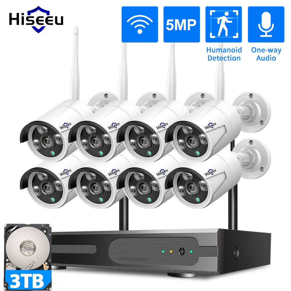 Home Security Panel - Hiseeu 3/5/8MP WiFi CCTVカメラセキュリティシステム IRナイトビジョン防犯カメラセット 10CH