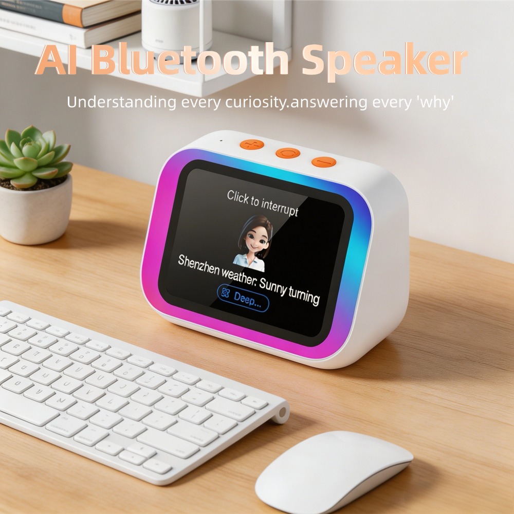 Home Security Ai - AI Bluetoothスピーカー5.4 AI音声アシスタントHDタッチスクリーンディスプレイ電子アルバム目覚まし時計ハンズフリー通話