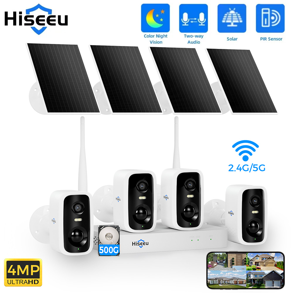 Home Security Panel - Hiseeu 10CH NVR 4MP WiFiソーラーIPカメラセキュリティシステムキット ナイトビジョン