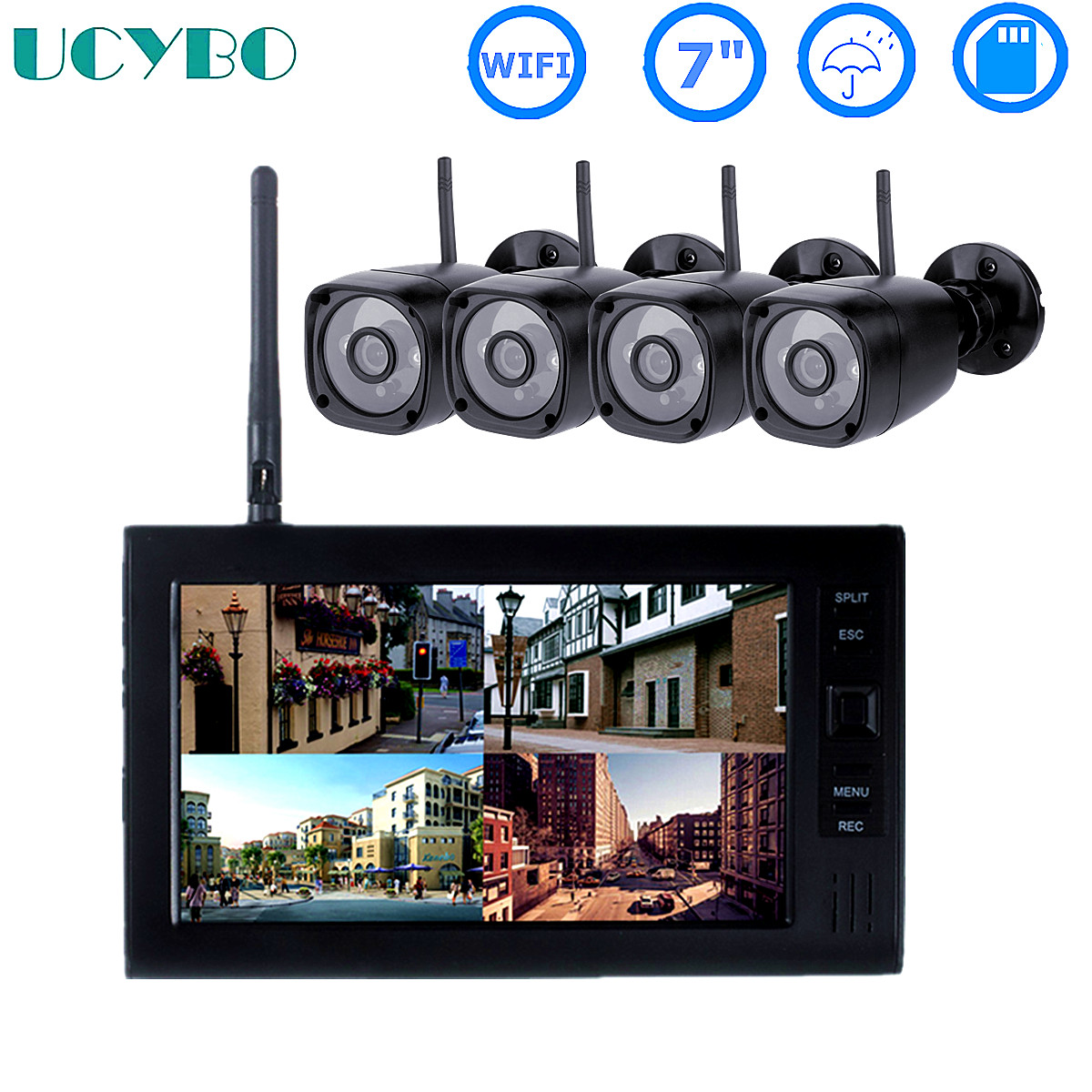Home Security Video Cameras - 屋外ビデオ監視キット,LCD ccvセキュリティシステム,wifi,ワイヤレスカメラ,バッテリー,CCTV,USB,SD,録画