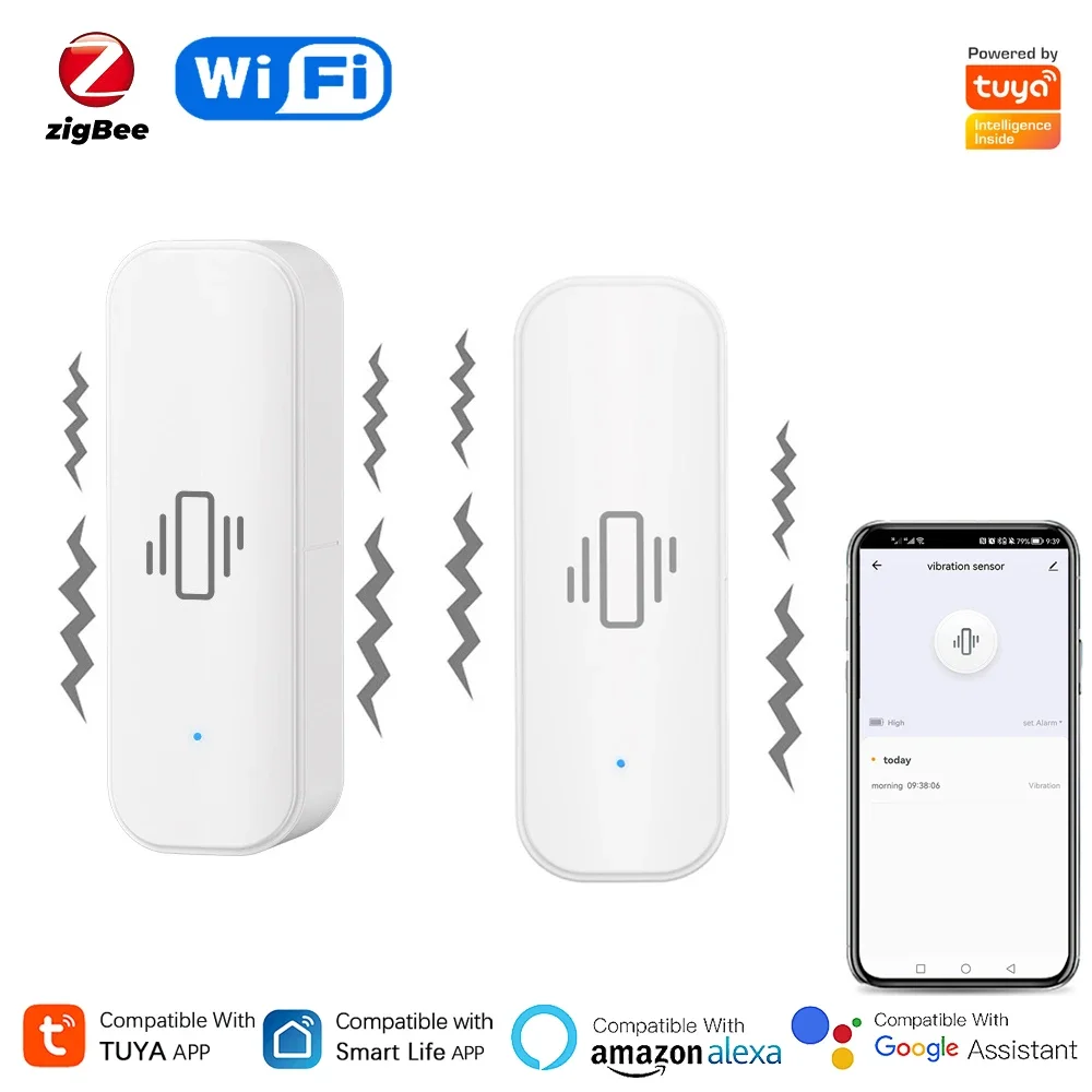 Home Security Alarm - Tuya-ホームセキュリティ,リアルタイム保護,リモートモニター,アラーム通知,smartlifeアプリ,wi-fi,zigbee用のスマート振動センサー