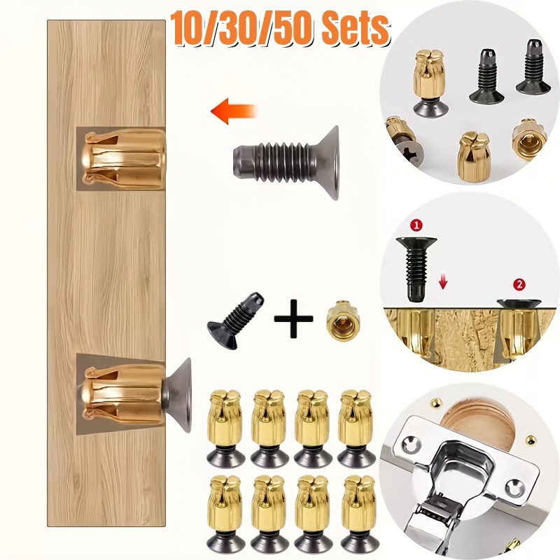 Door Reinforcer Kit - 10/30/50セット再利用可能なヒンジ修理インサートキット、キャビネットドア固定用金属ファスナーインサート、無垢材ドアプレート補強用