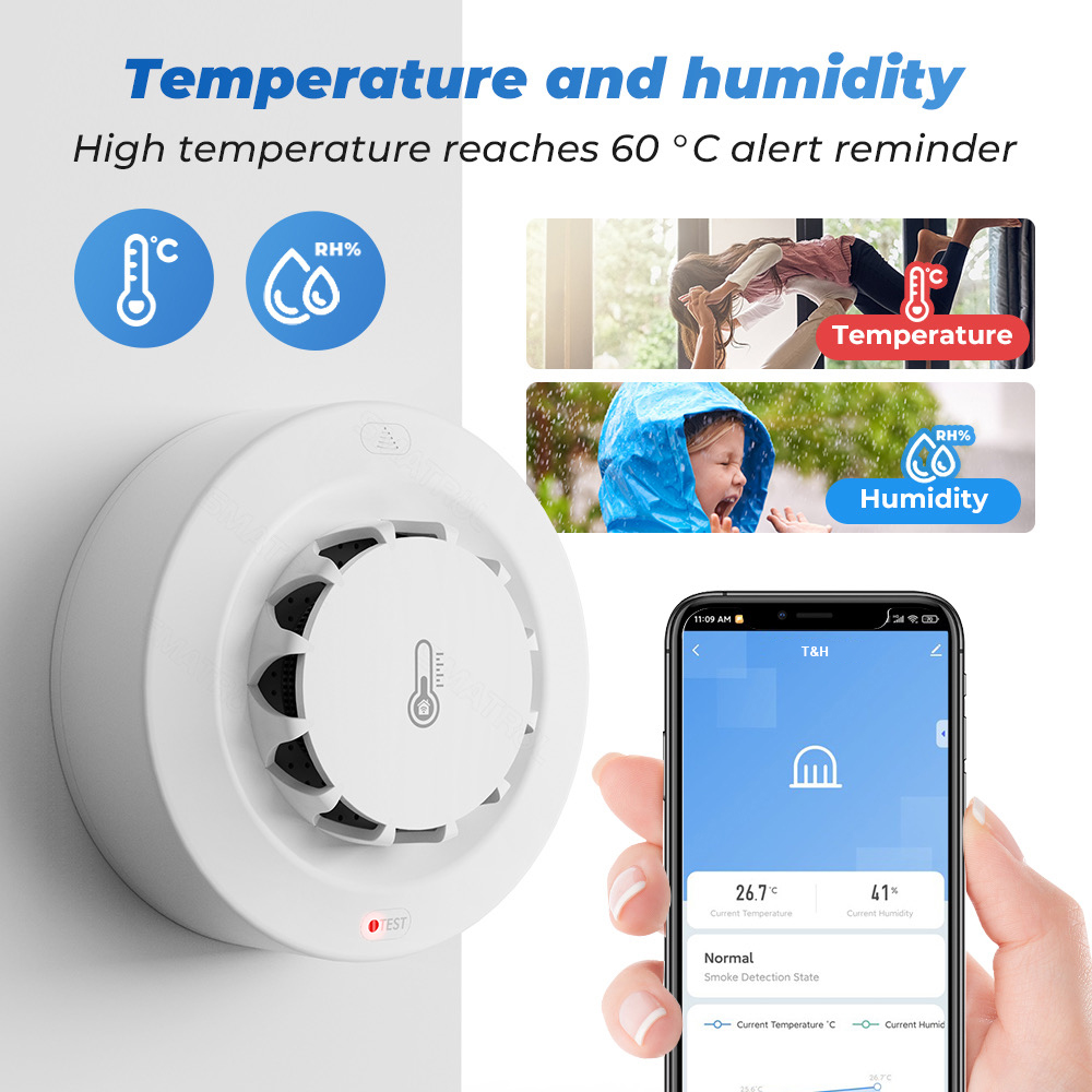 Tuya WiFi 温度と湿度センサー 煙探知機 保護アラー - Home Security Alarm のレビューと価格