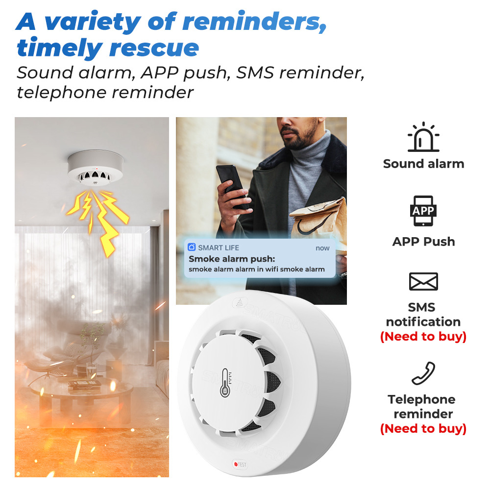 Tuya WiFi 温度と湿度センサー 煙探知機 保護アラー - Home Security Alarm のレビューと価格