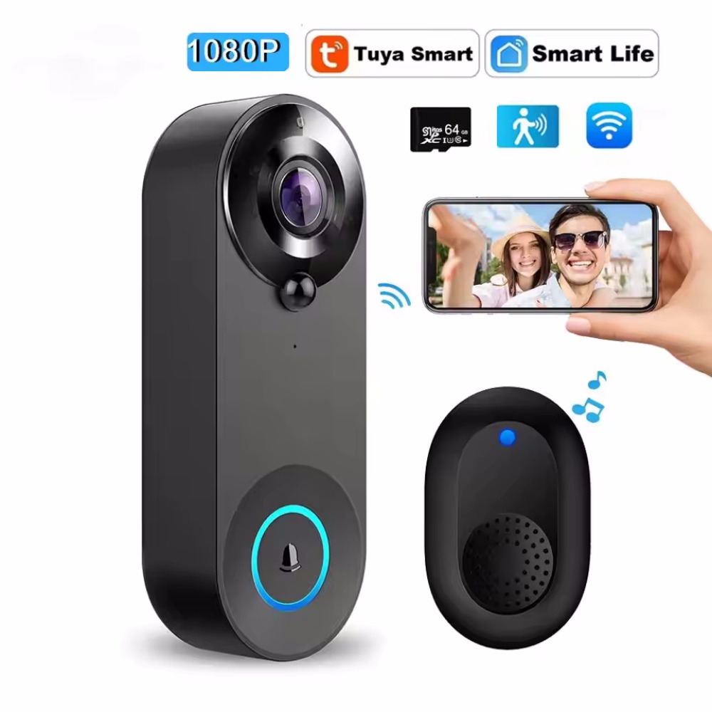Tuya 1080P ワイヤレス WIFI ドアベルビデオイ - Home Security Video Cameras のレビューと価格