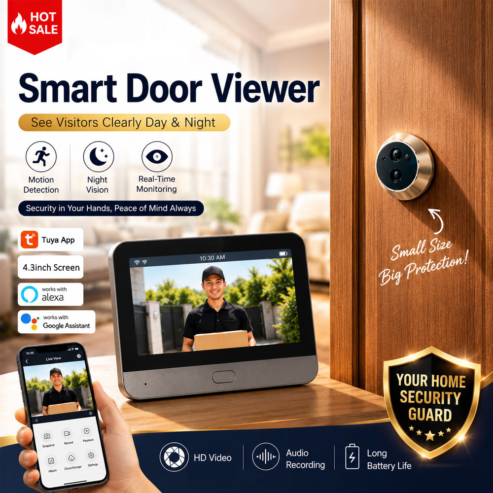 Tuya Smart 5MP ドア覗き穴カメラ、4.3インチ - Home Security Google Camera のレビューと価格