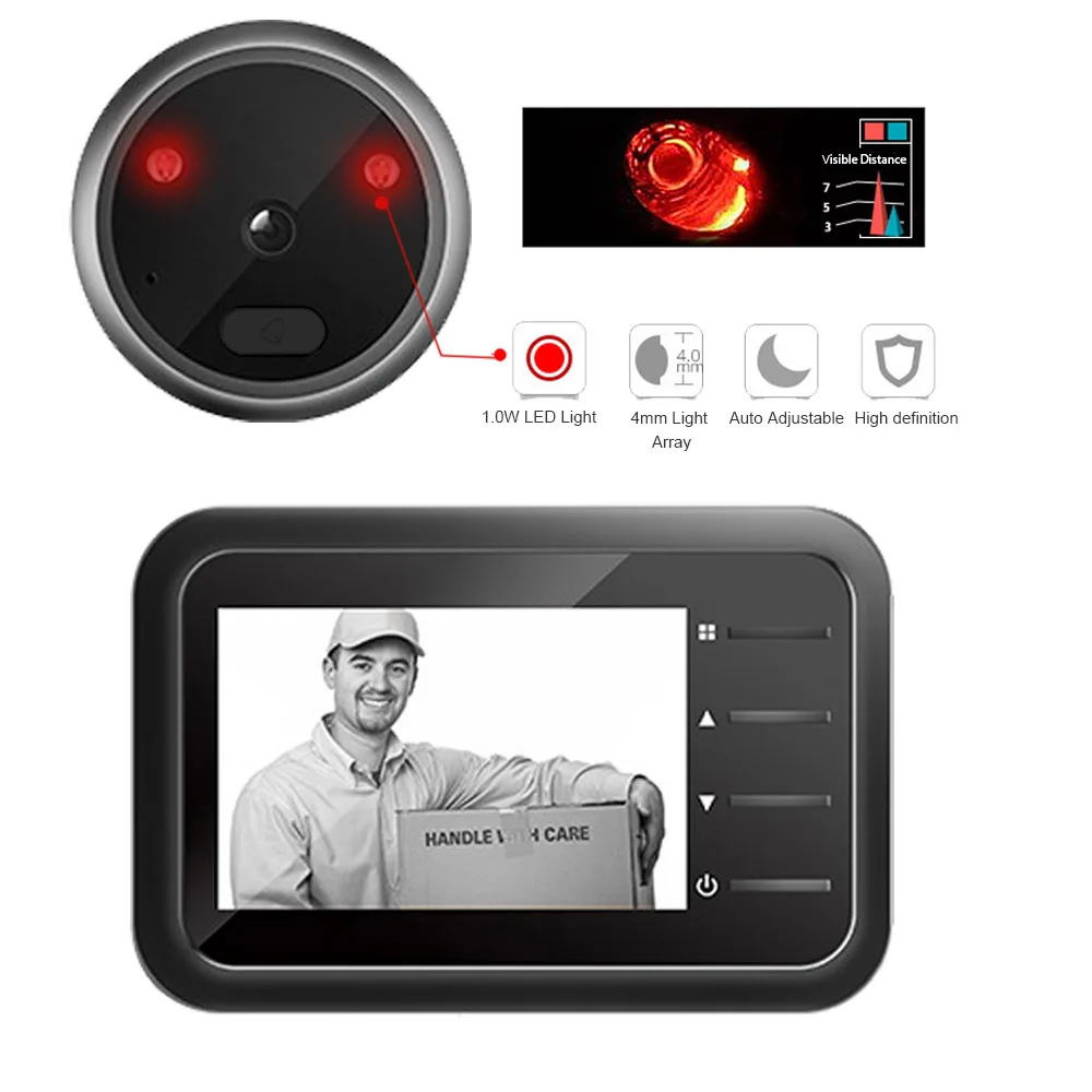 ビデオのぞき穴ドアベルカメラ、ビデオアイ、自動記録、電子リン - Home Security Ring Camera のレビューと価格
