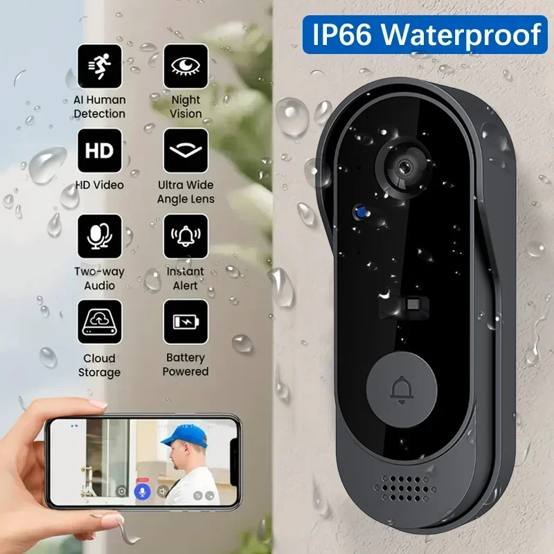 ビデオHDワイヤレス防水ドアベルカメラ、ナイトビジョン＆音声 - Home Security Video Cameras のレビューと価格