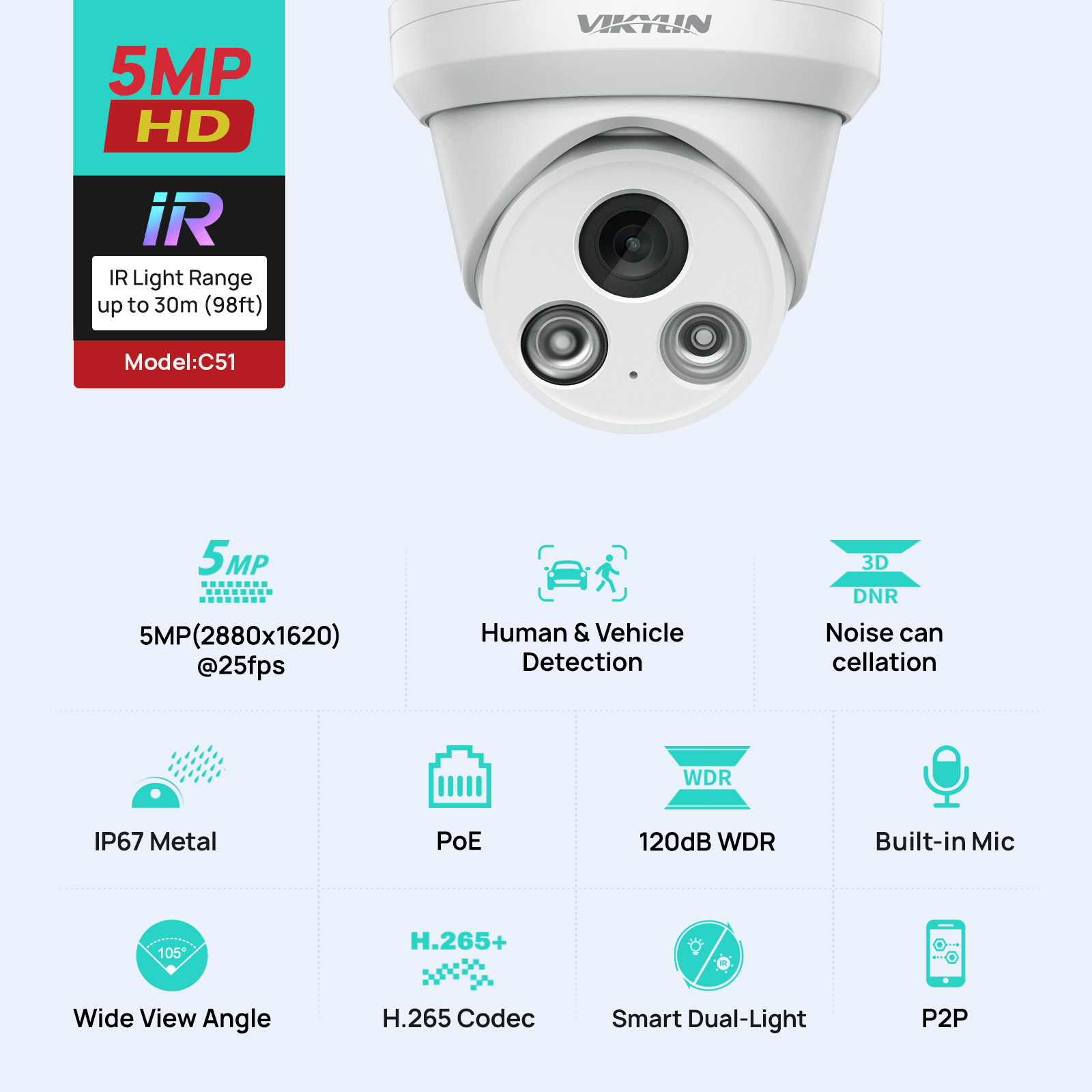 VIKYLIN 5MP IR ライト IP カメラ屋外 PO - Home Security Service のレビューと価格