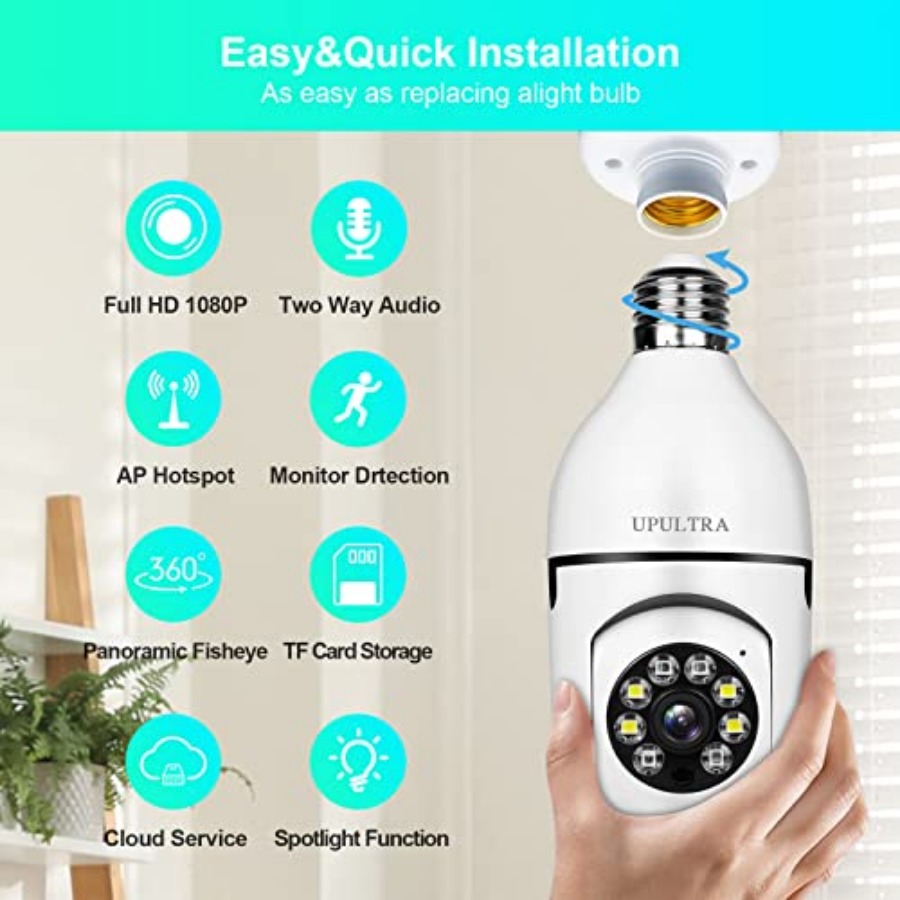 電球型1080PセキュリティワイヤレスカメラWifiスマート - Home Security Alarm のレビューと価格