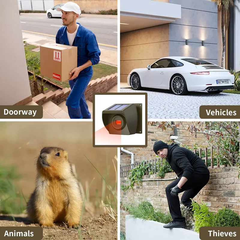 屋外ソーラー発電式ワイヤレス私道警報システム、PIRモーショ - Home Security Alarm のレビューと価格