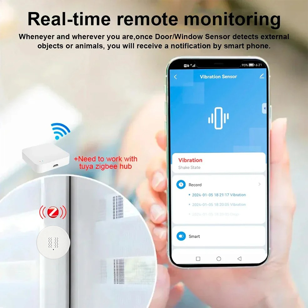 Tuya Zigbee スマート振動センサー リアルタイムモ - Home Security Alarm のレビューと価格