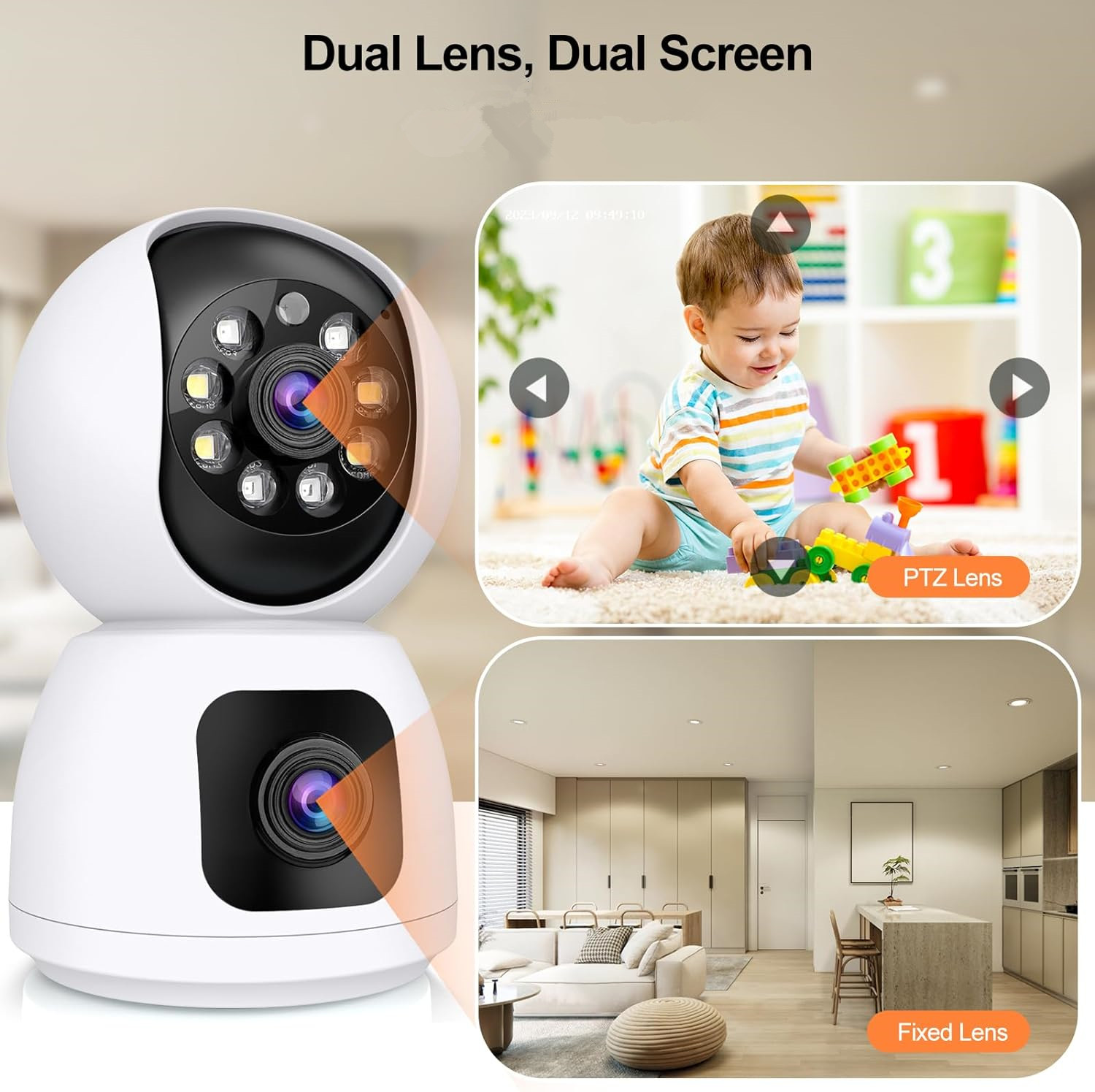 8MP WiFi IPカメラデュアルレンズベビーモニターカラ - Home Security Google Camera のレビューと価格