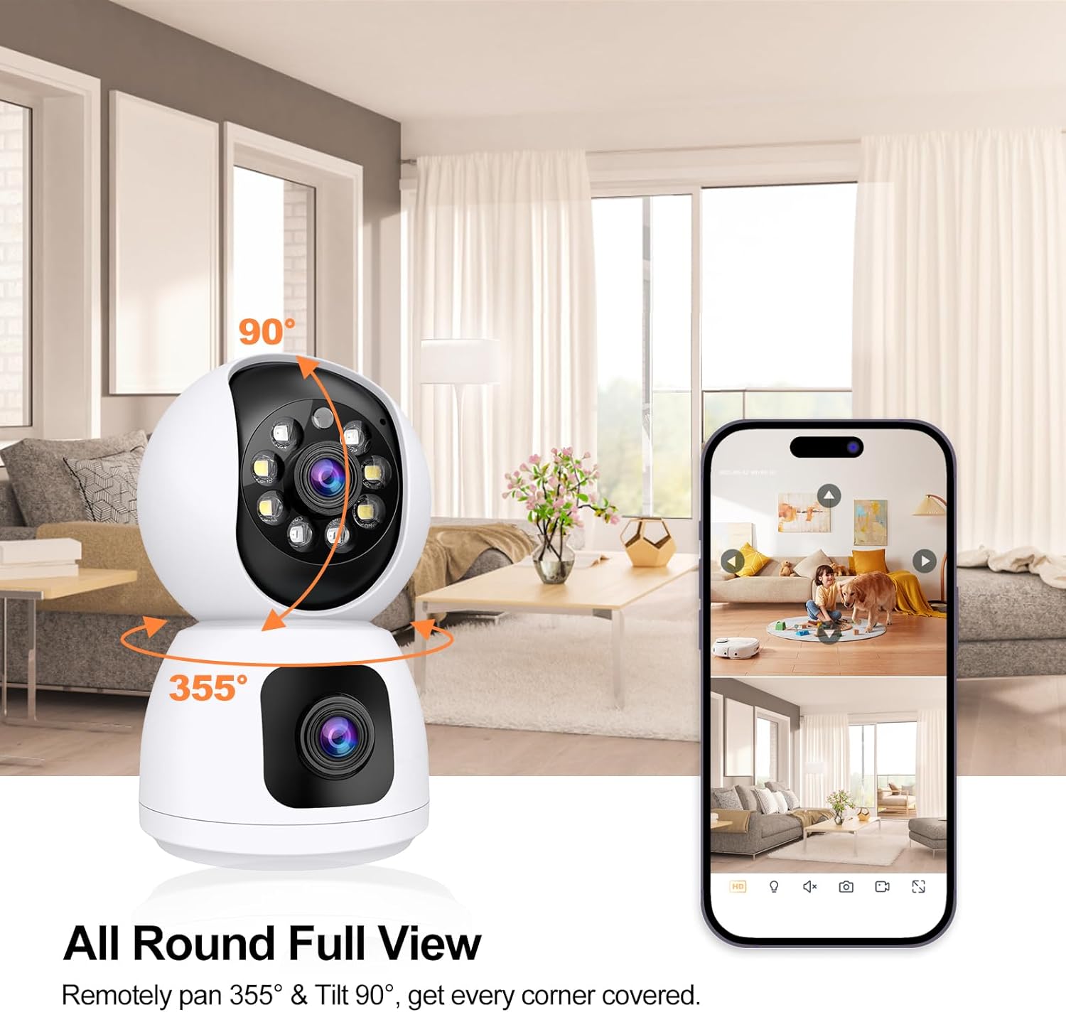 8MP WiFi IPカメラデュアルレンズベビーモニターカラ - Home Security Google Camera のレビューと価格