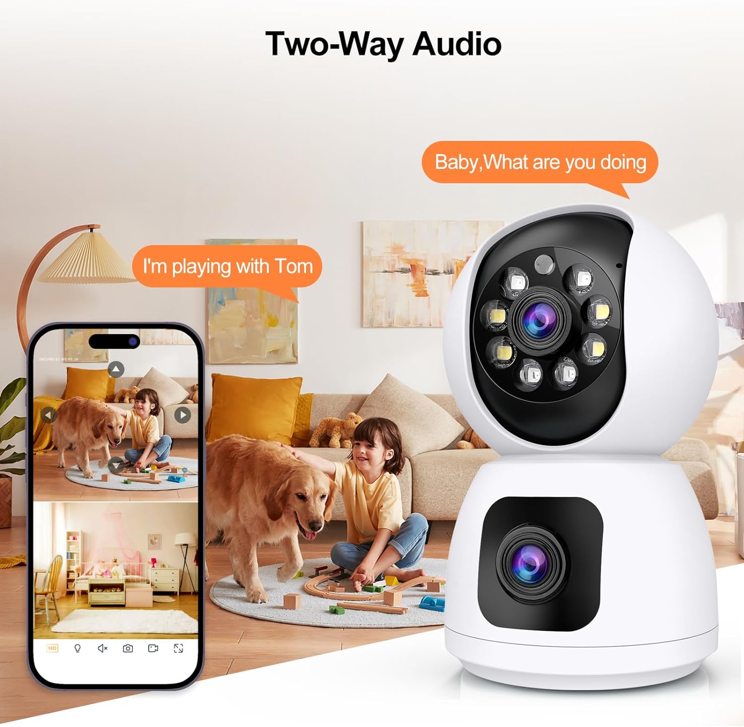8MP WiFi IPカメラデュアルレンズベビーモニターカラ - Home Security Google Camera のレビューと価格